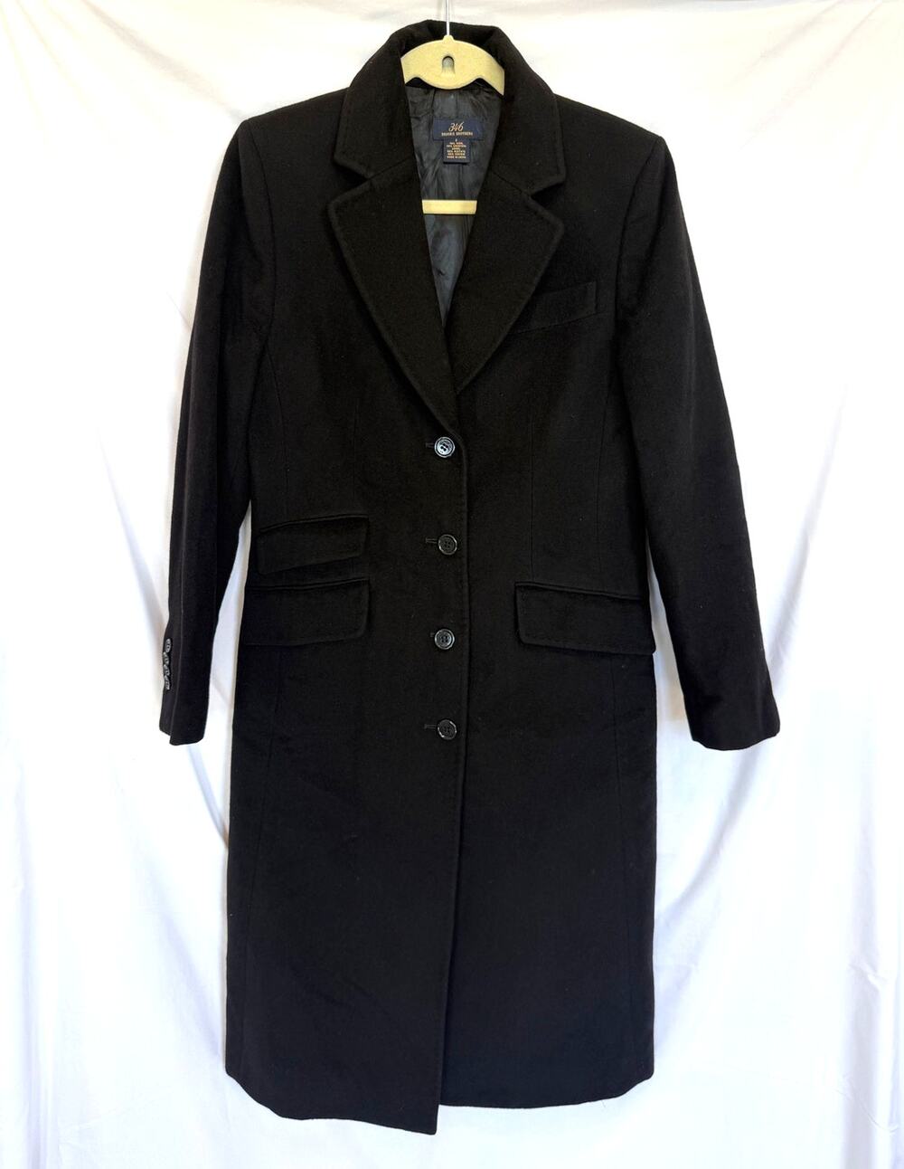 Brooks Brothers 346 Wool Cashmere Long Tailored Coat, Black, 2